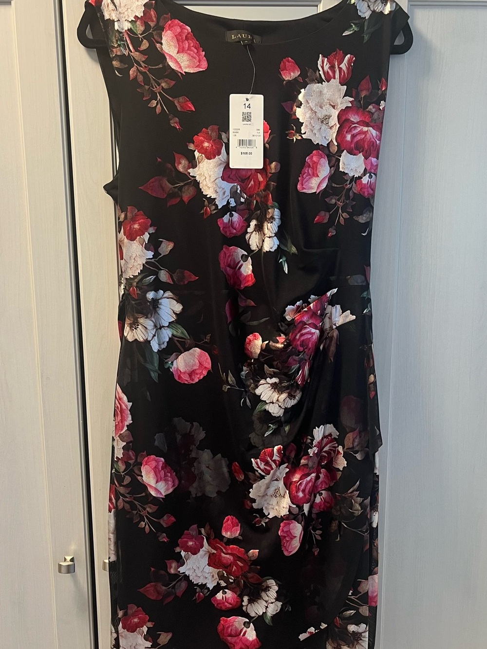 LAURA Black Midi Dress with Pink & White Floral Print